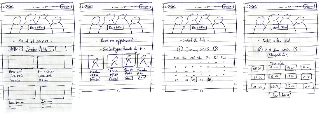 Lo-fi wireframe - customer booking flow part 1