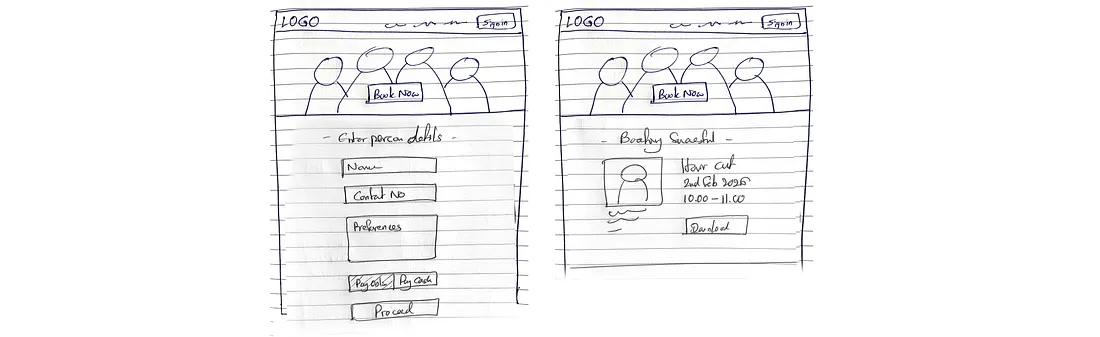 Lo-fi wireframe - customer booking flow part 2