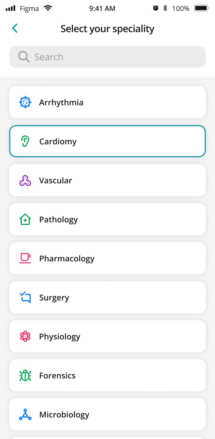 Co-Lab onboarding specialty selection