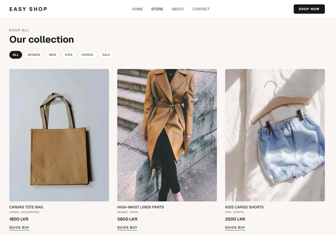 Custom built e commerce application