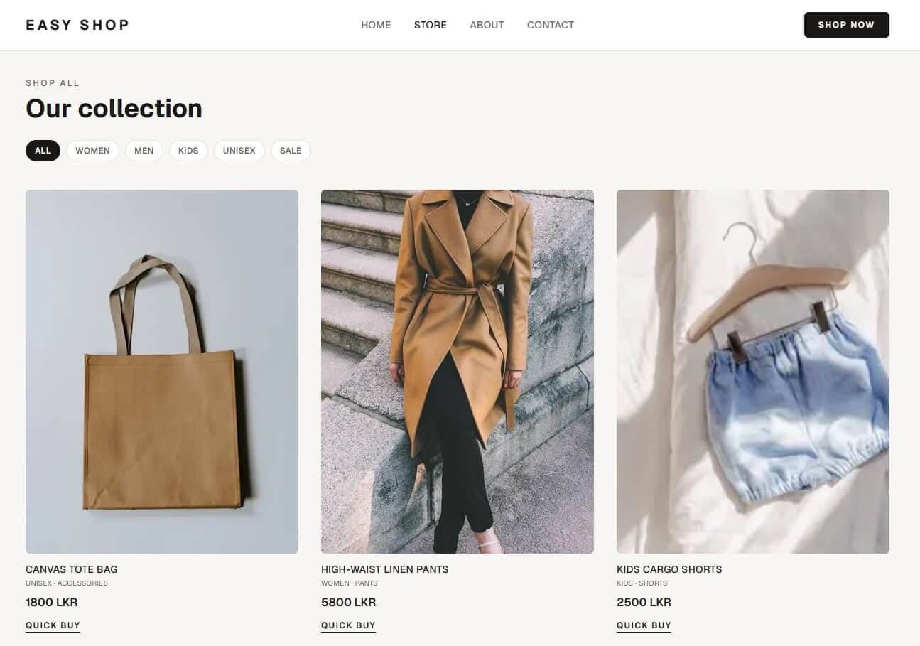 Custom built e commerce application